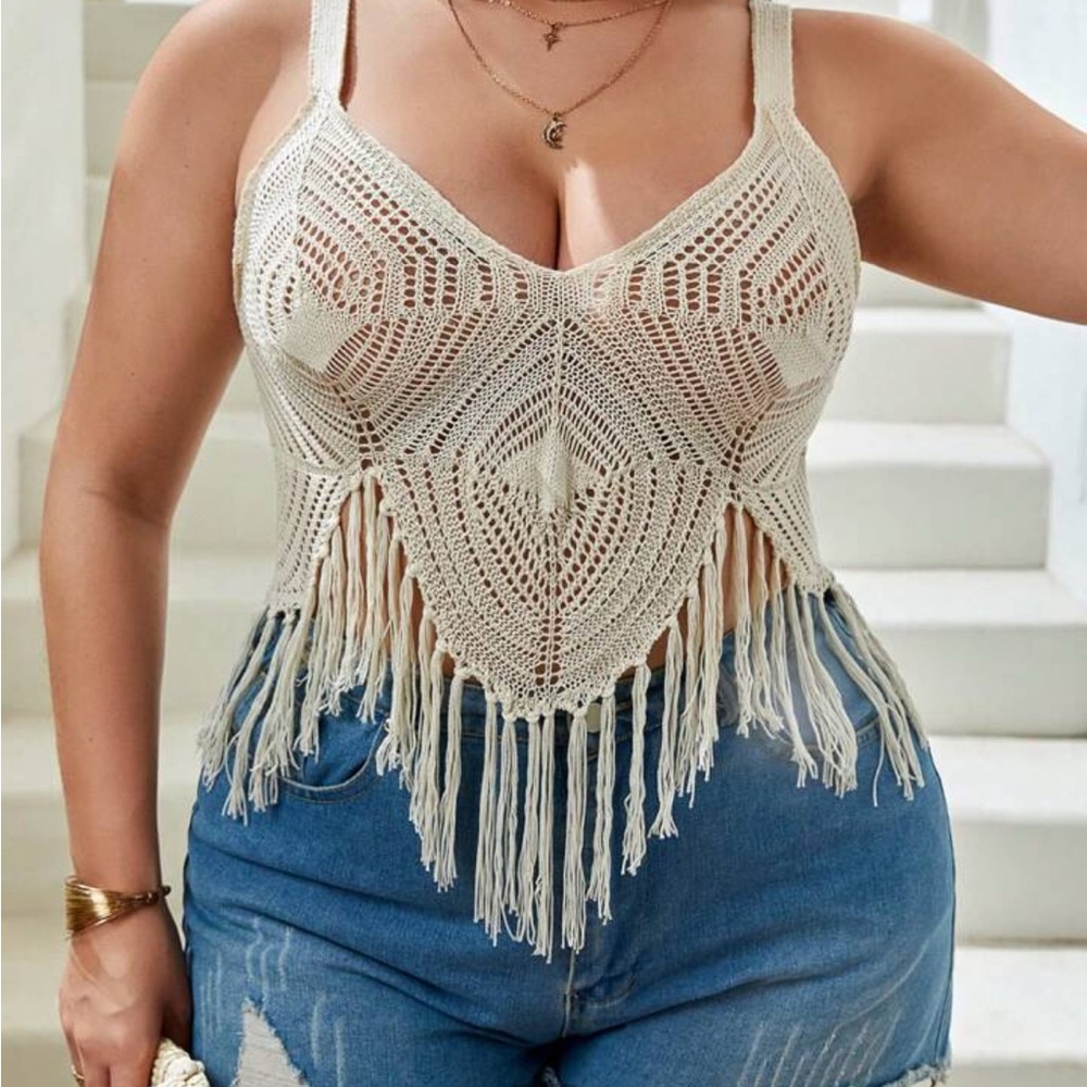 SHEIN Cream Tan Asymmetrical Cropped Tank Top